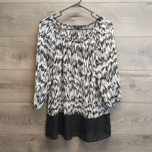 AB Studio Sheer Blouse with Elastic Neck and Sleeves Women's Size Small - Picture 1 of 8